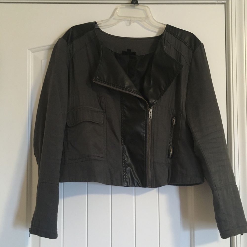 Grey and black faux leather jacket